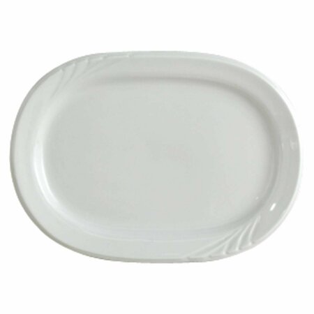 TUXTON CHINA Sonoma 10.38 x 7.5 in. Embossed Plate China Racetrack Platter - Porcelain White - 2 Dozen YPH-102